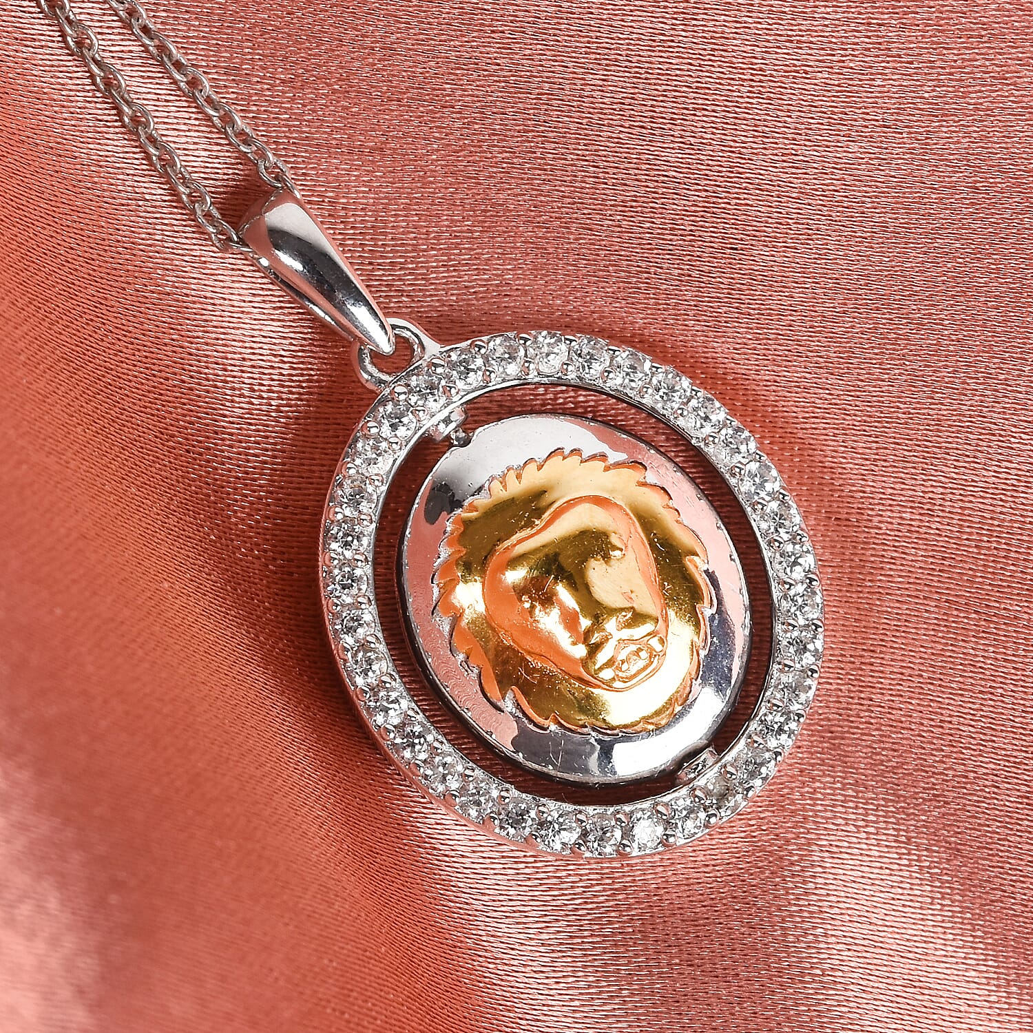 Natural Cambodian Zircon Zodiac-Leo Pendant with Chain (Size 20) in Yellow Gold and Platinum Overlay Sterling Silver, Silver wt. 7.00 Gms