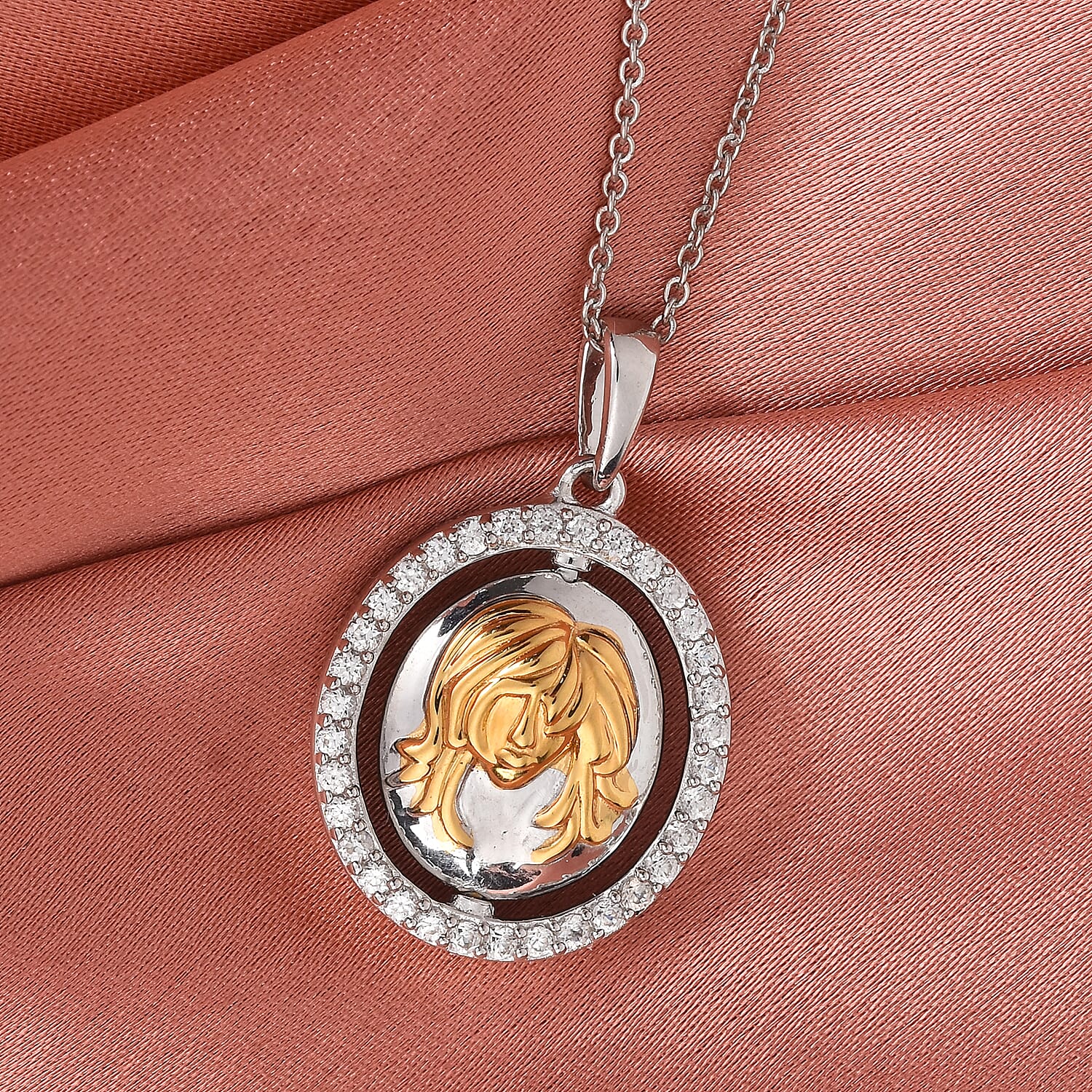 Natural Cambodian Zircon Zodiac-Gemini Pendant with Chain (Size 20) in Yellow Gold and Platinum Overlay Sterling Silver, Silver wt. 7.00 Gms