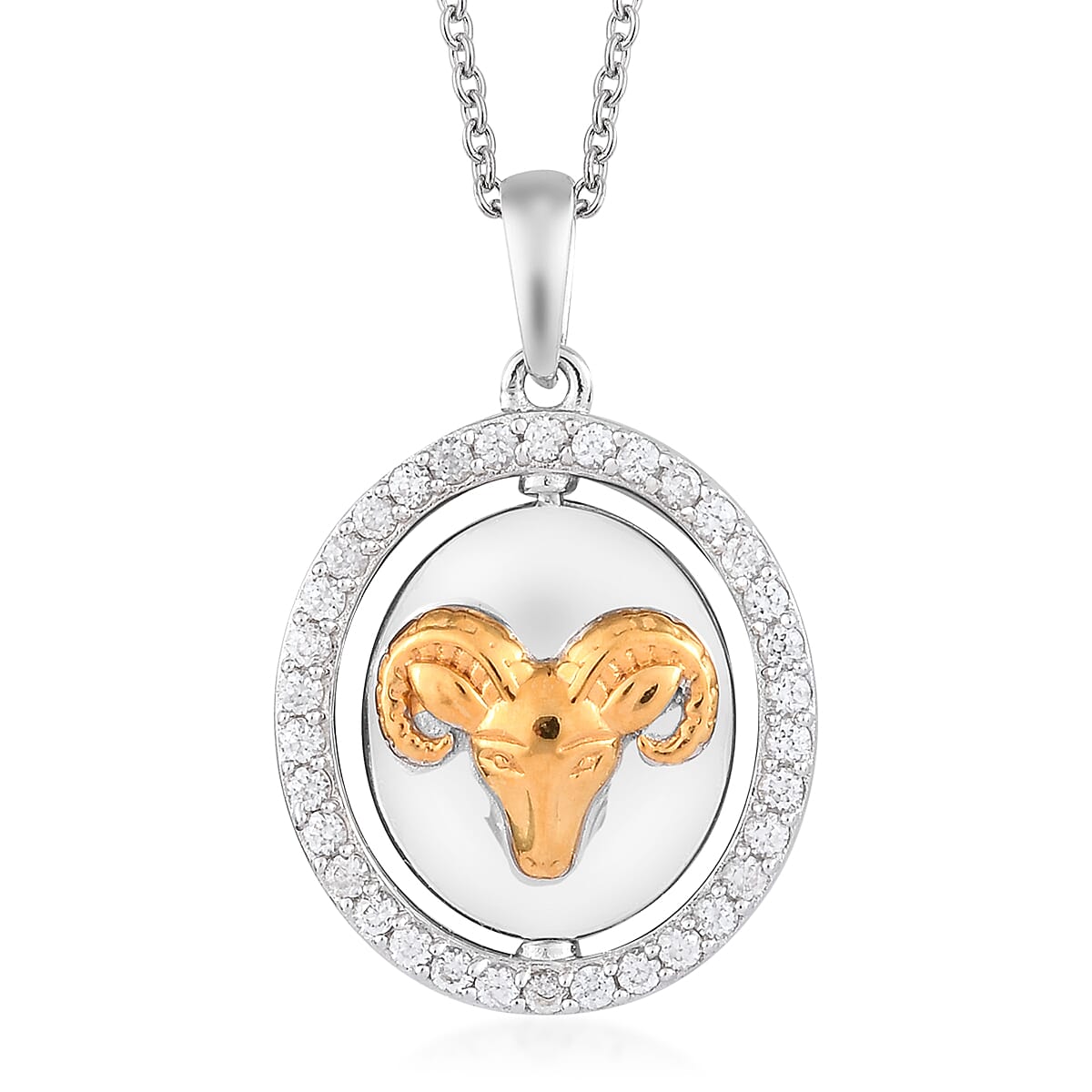 Natural Cambodian Zircon Zodiac-Aries Pendant with Chain (Size 20) in Yellow Gold and Platinum Overlay Sterling Silver, Silver Wt. 7.00 Gms