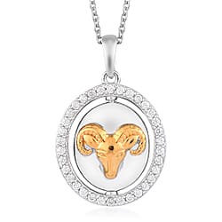 Natural Cambodian Zircon Zodiac-Gemini Pendant with Chain (Size 20) in Yellow Gold and Platinum Plated Sterling Silver, Silver wt. 7.00 Gms