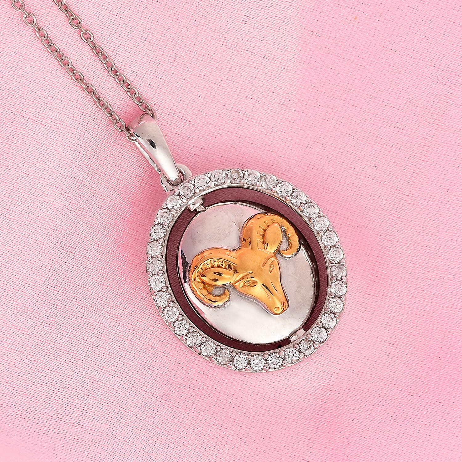 Natural Cambodian Zircon Zodiac-Aries Pendant with Chain (Size 20) in Yellow Gold and Platinum Overlay Sterling Silver, Silver Wt. 7.00 Gms