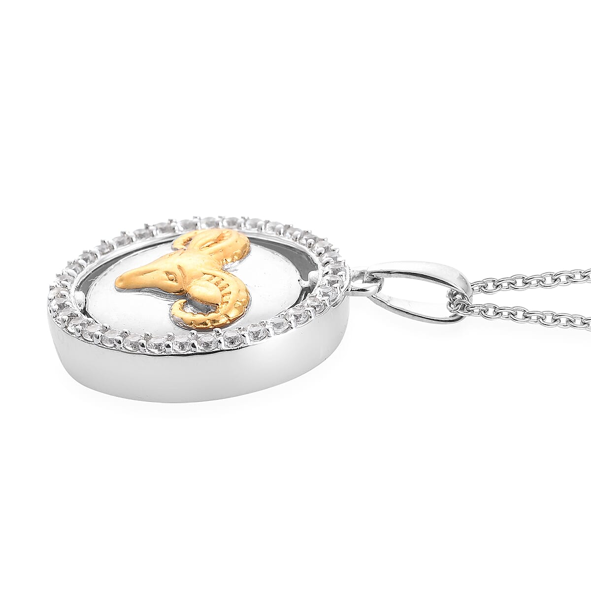 Natural Cambodian Zircon Zodiac-Aries Pendant with Chain (Size 20) in Yellow Gold and Platinum Overlay Sterling Silver, Silver Wt. 7.00 Gms