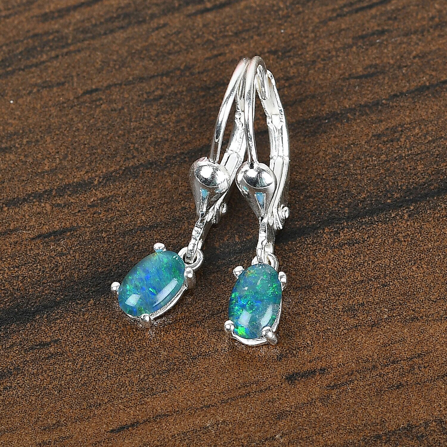 Australian Boulder Opal Solitaire Lever Back Earrings in Sterling Silver
