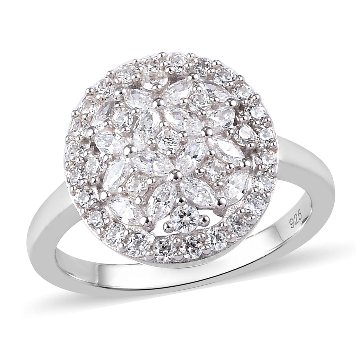 Lustro Stella Platinum Overlay Sterling Silver Cluster Ring Made with Finest CZ 1.70 Ct.
