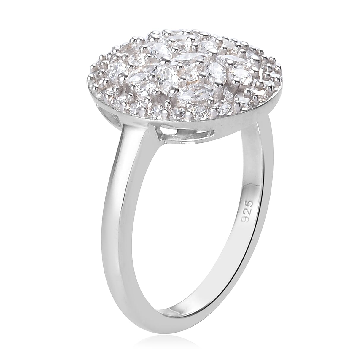 Lustro Stella Platinum Overlay Sterling Silver Cluster Ring Made with Finest CZ 1.70 Ct.