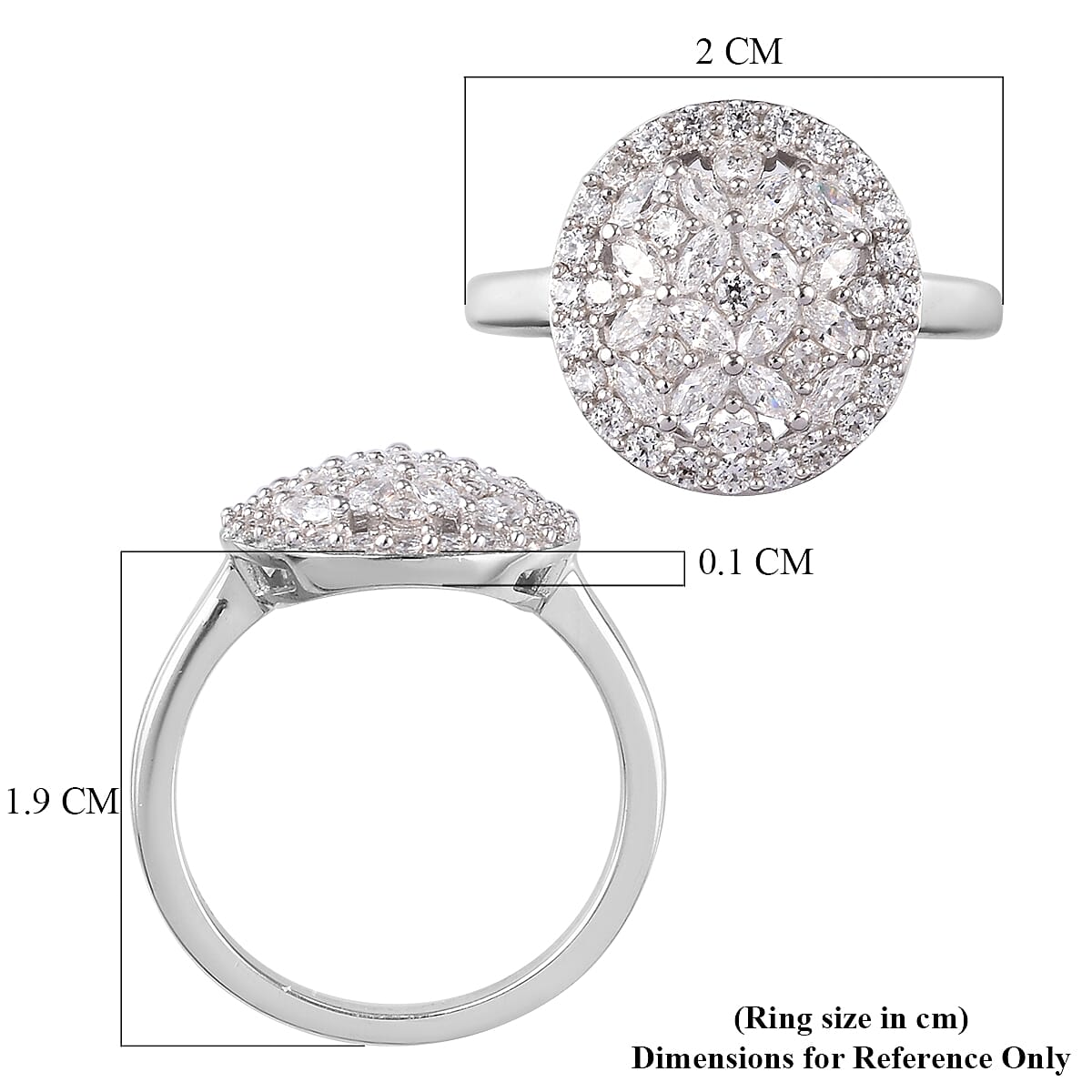 Lustro Stella Platinum Overlay Sterling Silver Cluster Ring Made with Finest CZ 1.70 Ct.