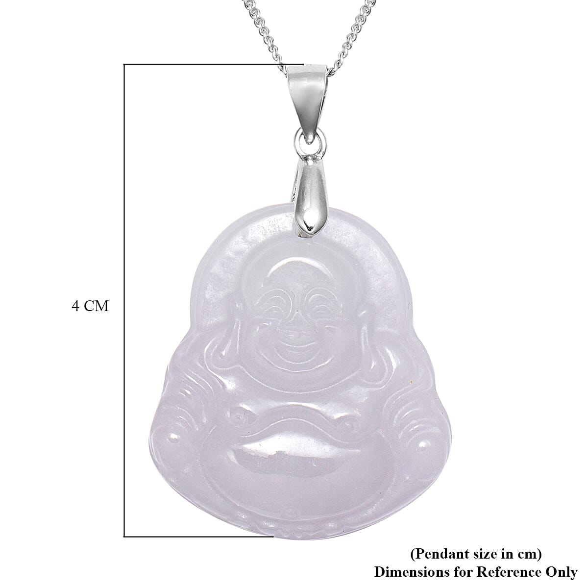 Carved Natural Jade Pendant with Chain  (Size 18) in Rhodium Overlay Sterling Silver 31.00 Ct.