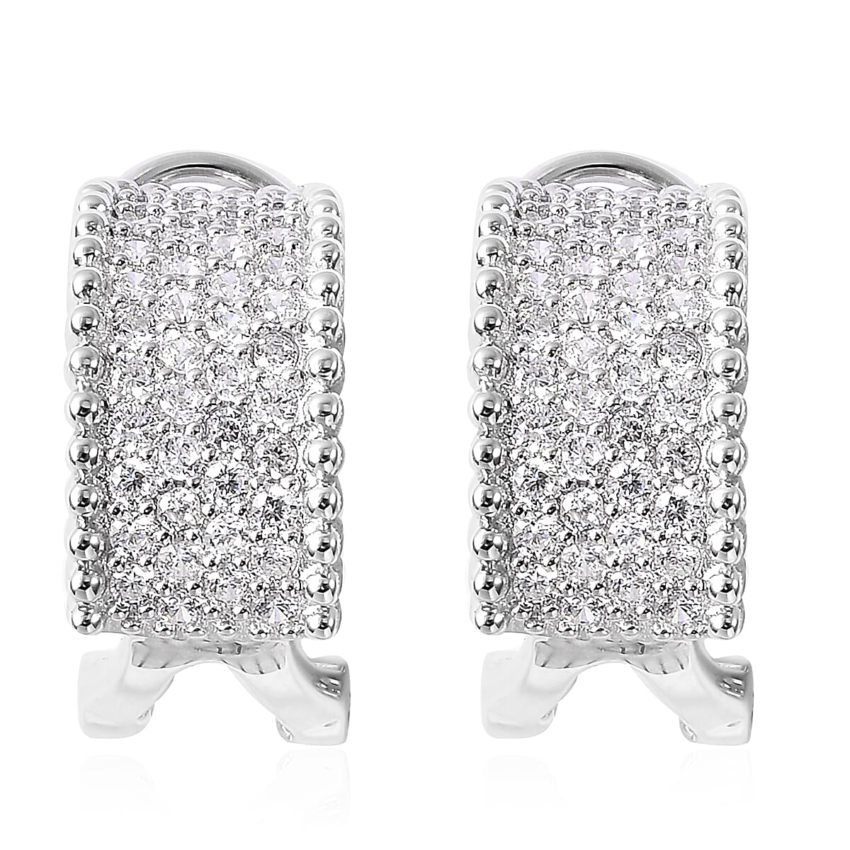 ELANZA Simulated Diamond French Clip Earrings in Rhodium Overlay Sterling Silver