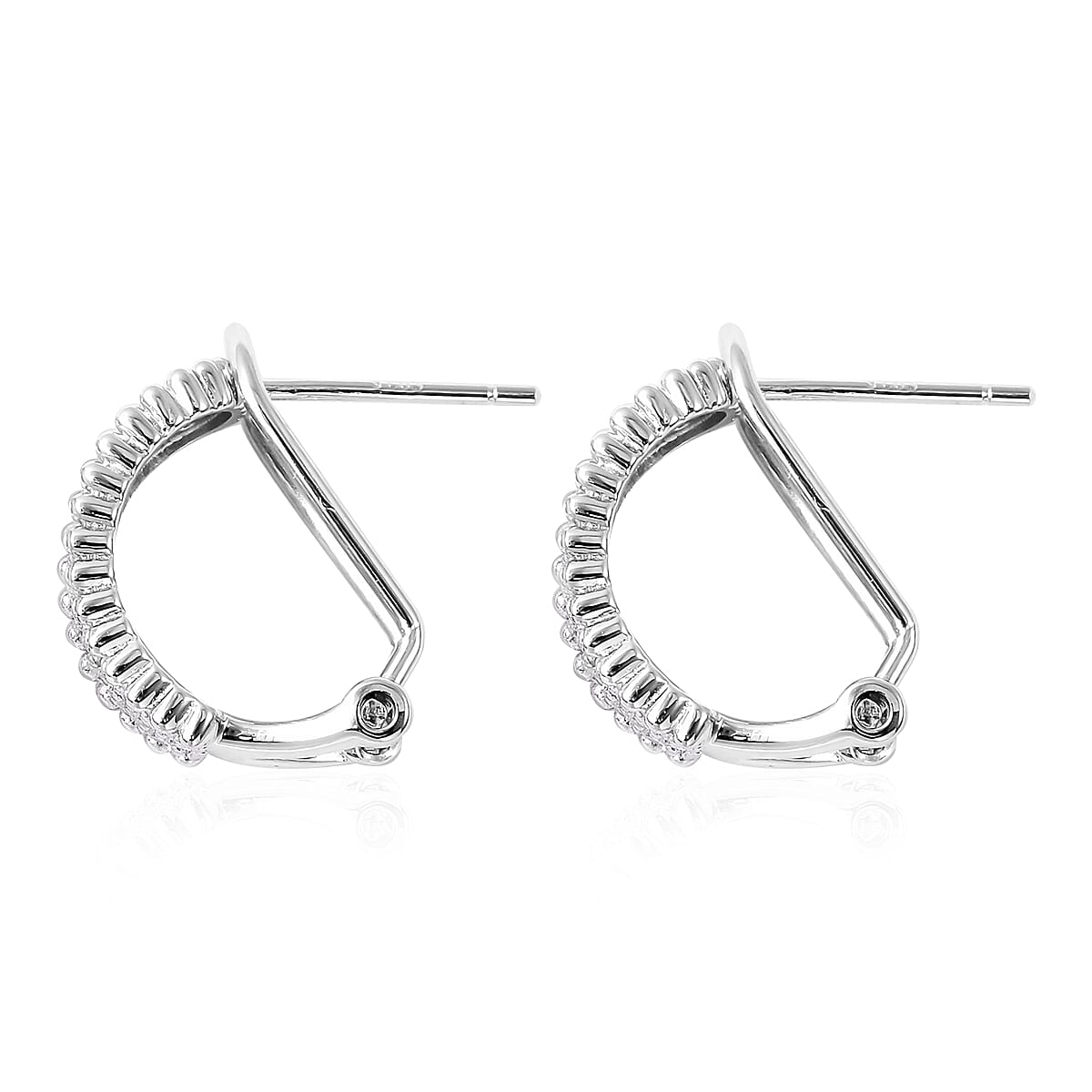 ELANZA Simulated Diamond French Clip Earrings in Rhodium Overlay Sterling Silver
