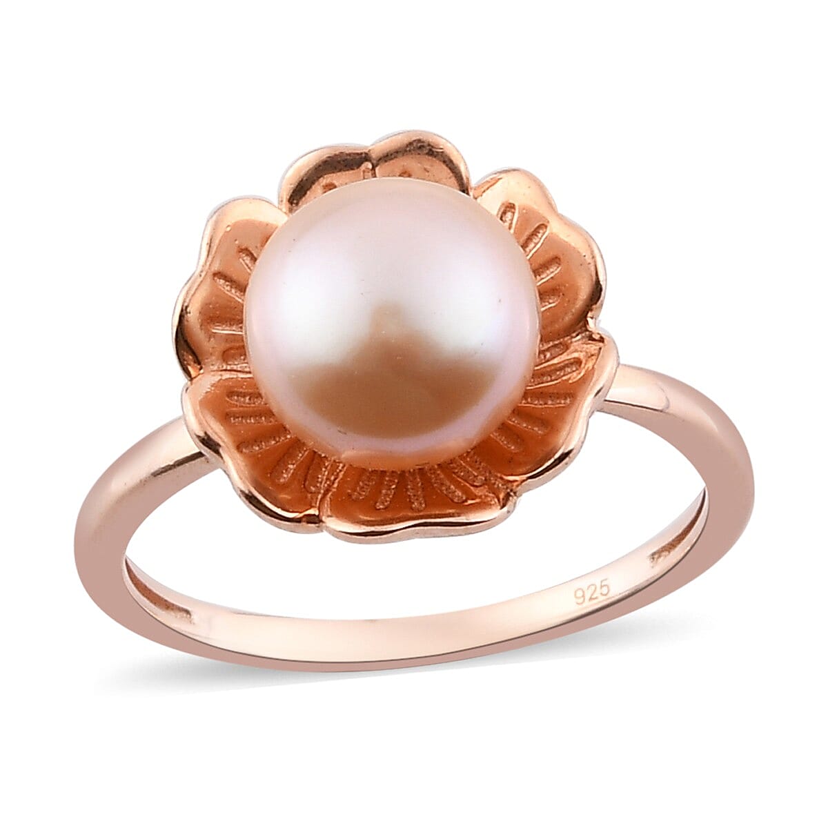 Freshwater Pink Pearl Floral Ring in Rose Gold Overlay Sterling Silver