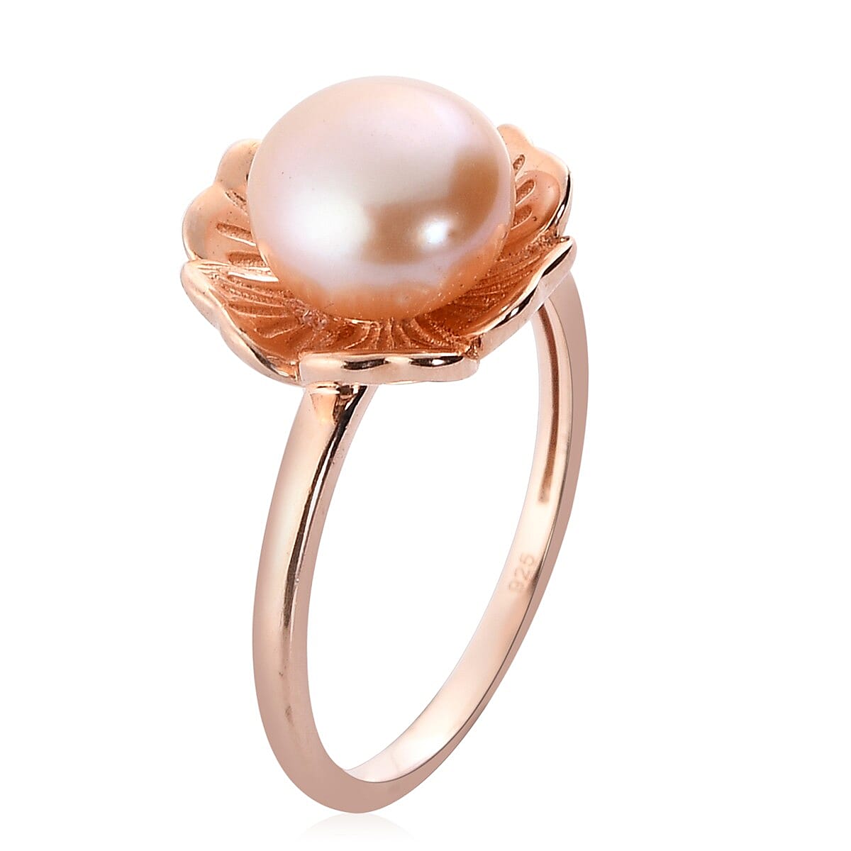 Freshwater Pink Pearl Floral Ring in Rose Gold Overlay Sterling Silver
