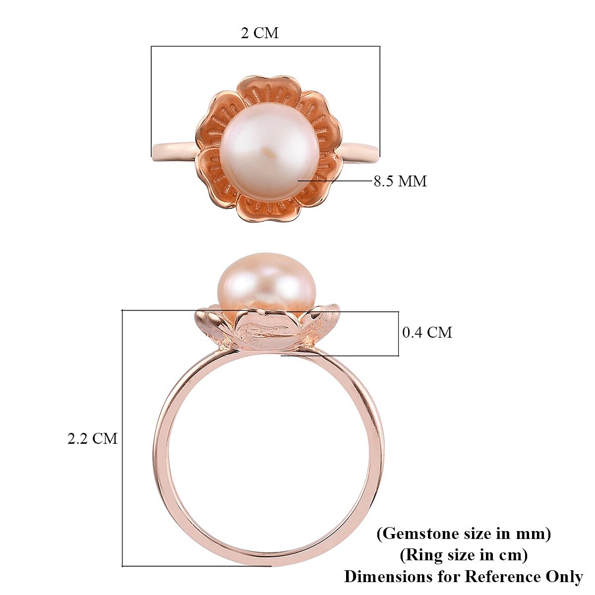 Freshwater Pink Pearl Floral Ring in Rose Gold Overlay Sterling Silver