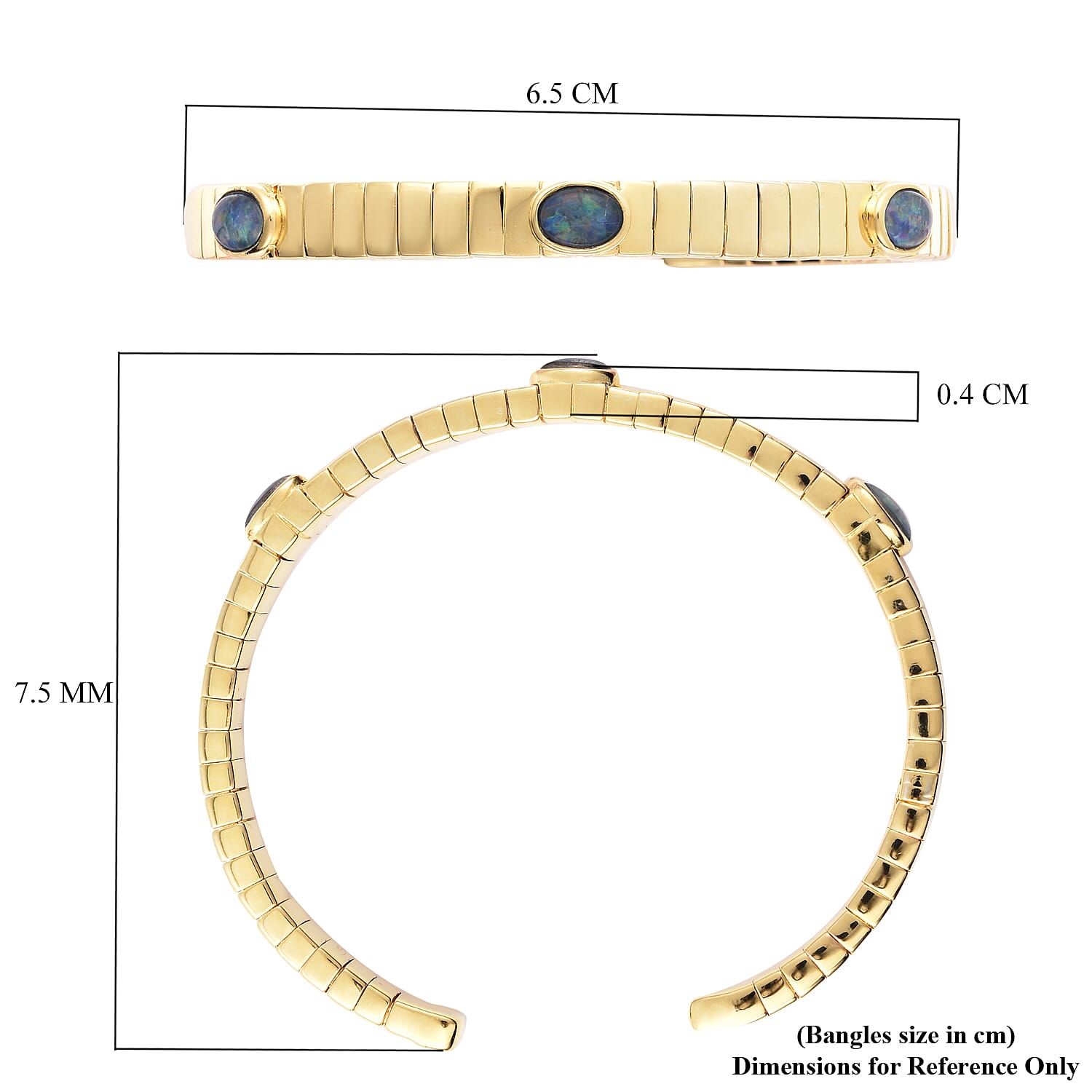 GP Tubo Gas Collection- Australian Boulder Opal Bangle (Size 7.5) in Yellow Gold Overlay Sterling Silver 1.97 Ct, Silver Wt. 32.20 Gms