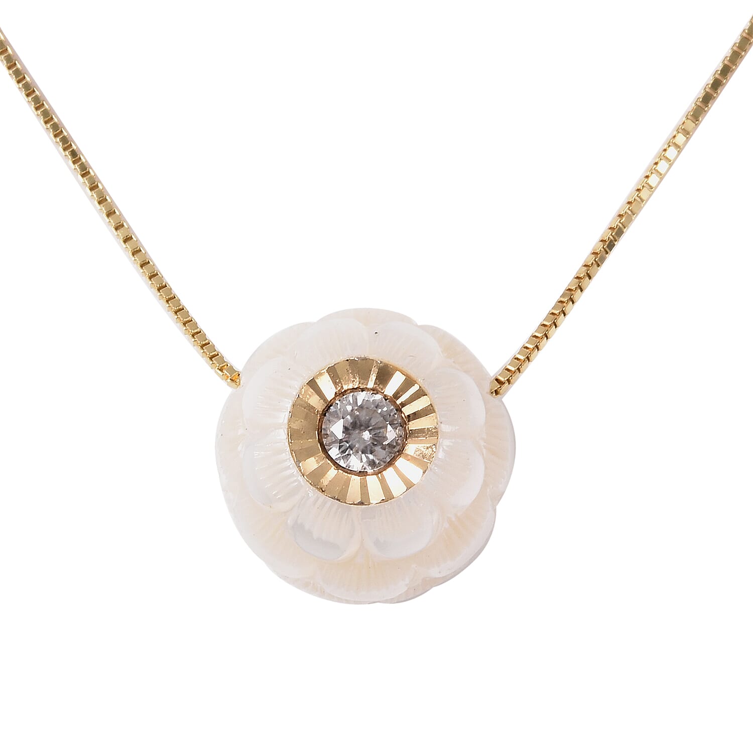 Galatea Pearl - Star Pearl in a Pearl- Carved Freshwater White Pearl and Natural ZirconPendant with Chain (Size 18) in Yellow Gold Overlay Sterling Silver