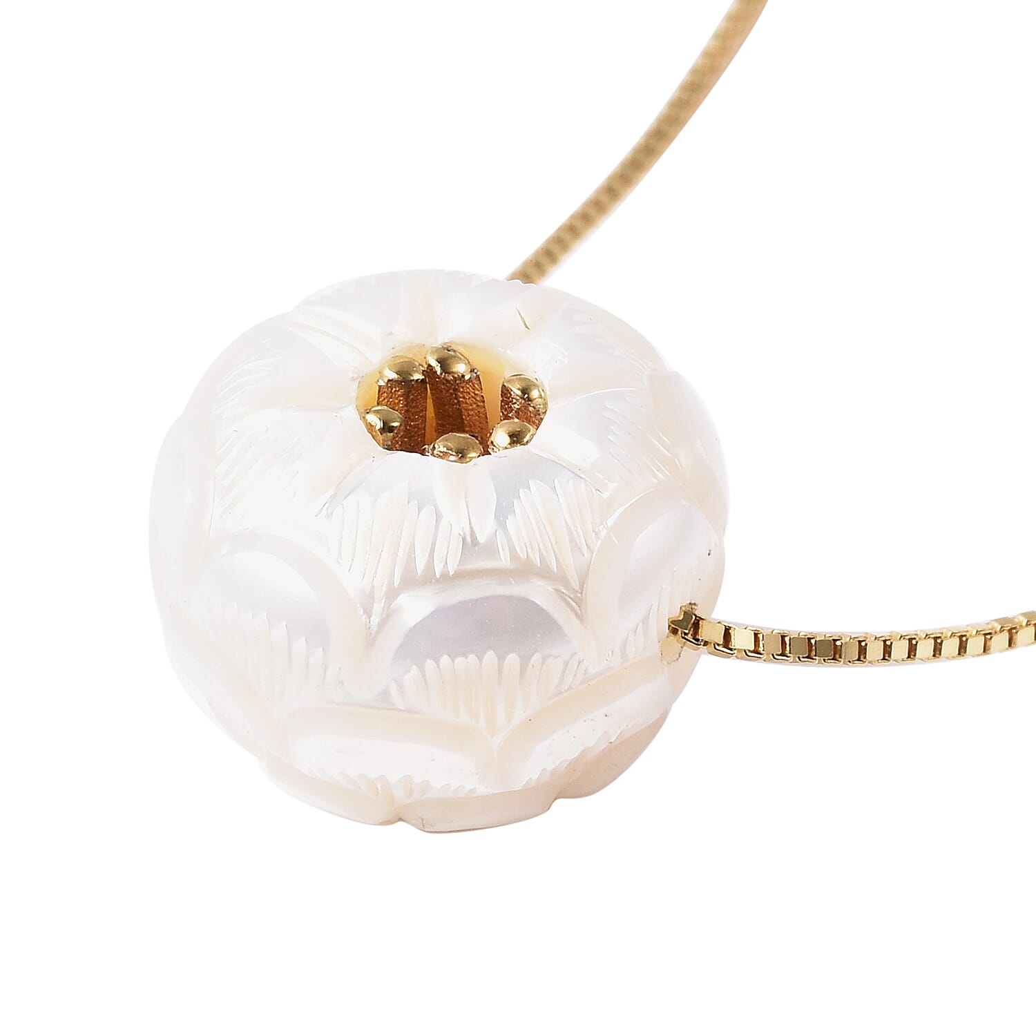 Galatea Pearl - Star Pearl in a Pearl- Carved Freshwater White Pearl and Natural ZirconPendant with Chain (Size 18) in Yellow Gold Overlay Sterling Silver