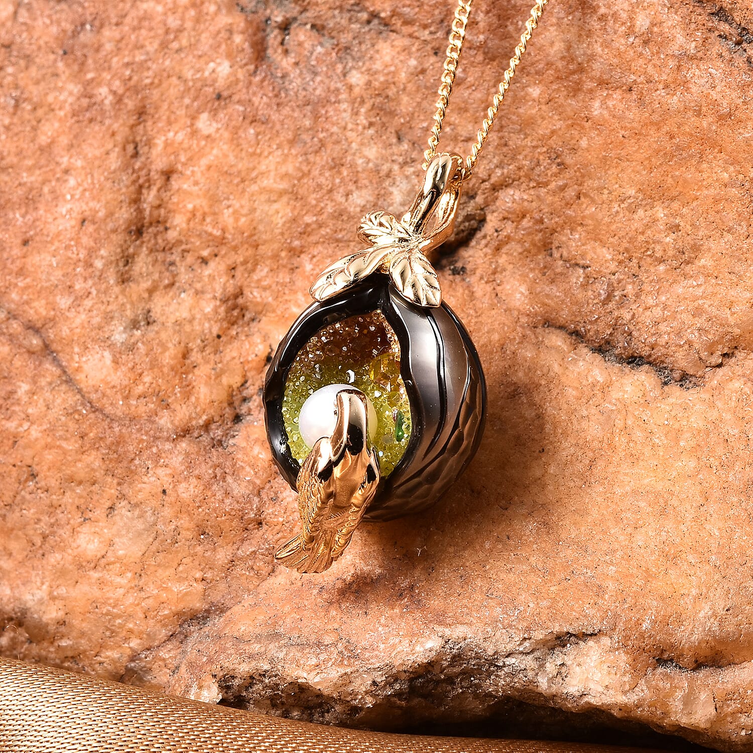 Galatea Pearl - Mothers Love- Tahiti Pearl, Freshwater Pearl and Multi Gemstone Mothers Love Inspired Pendant with Chain (Size 20) in Vermeil Yellow Gold Overlay Sterling Silver