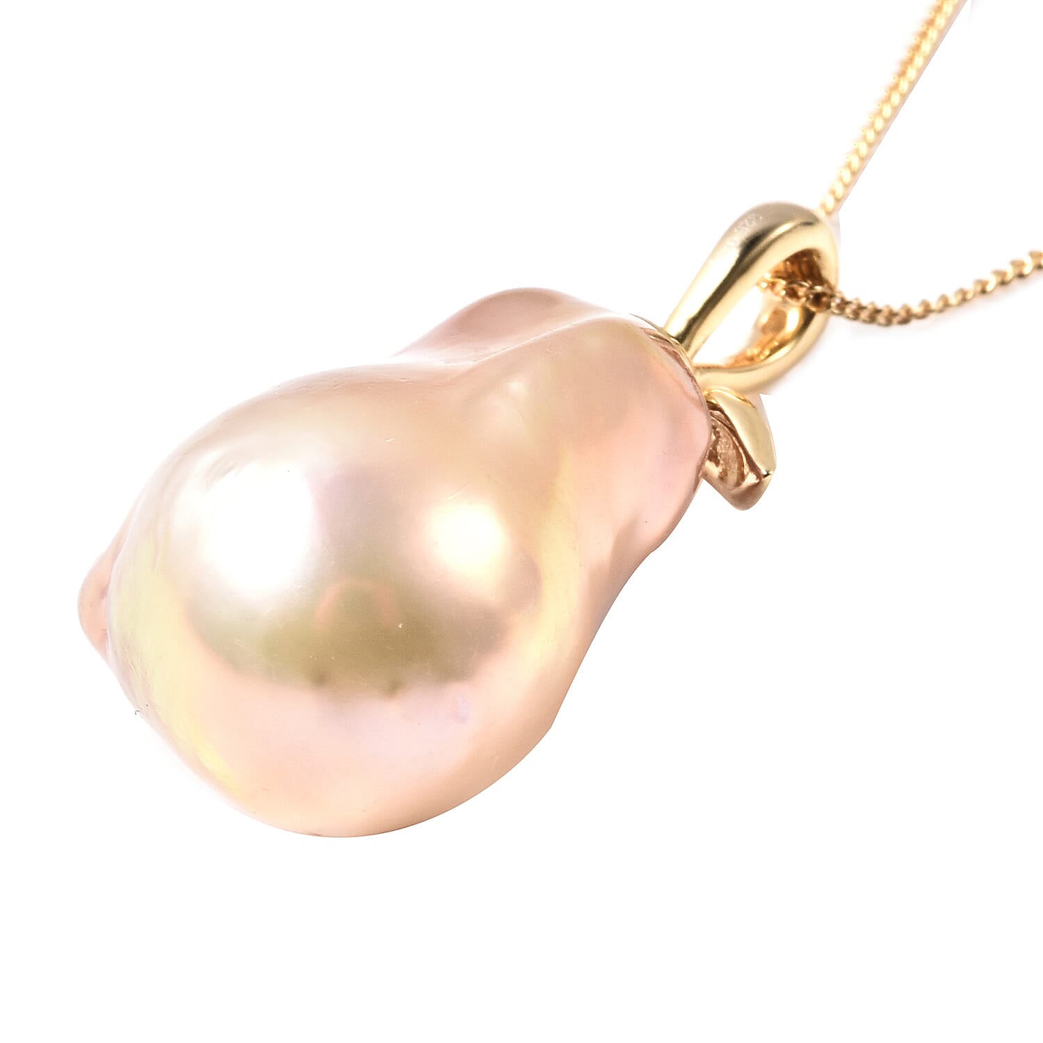 Galatea Pearl - Lab Created Diamond, Mozambique Garnet, Freshwater Pearl and Multi Gemstone Pendant with Chain (Size 18) in Yellow Gold Overlay Sterling Silver