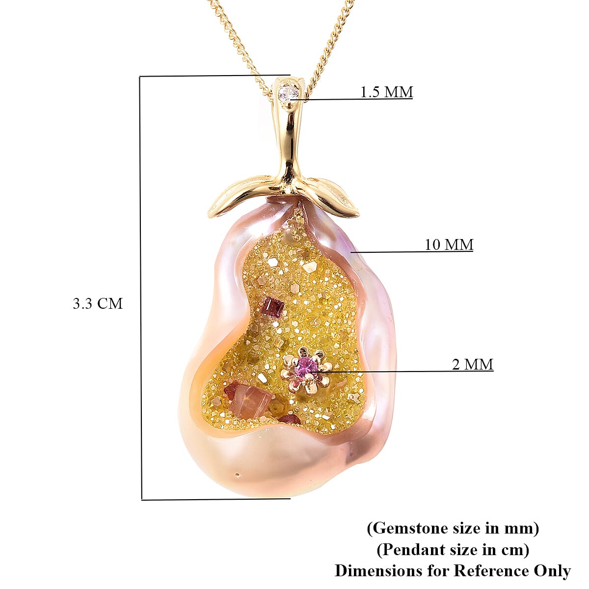 Galatea Pearl - Lab Created Diamond, Mozambique Garnet, Freshwater Pearl and Multi Gemstone Pendant with Chain (Size 18) in Yellow Gold Overlay Sterling Silver