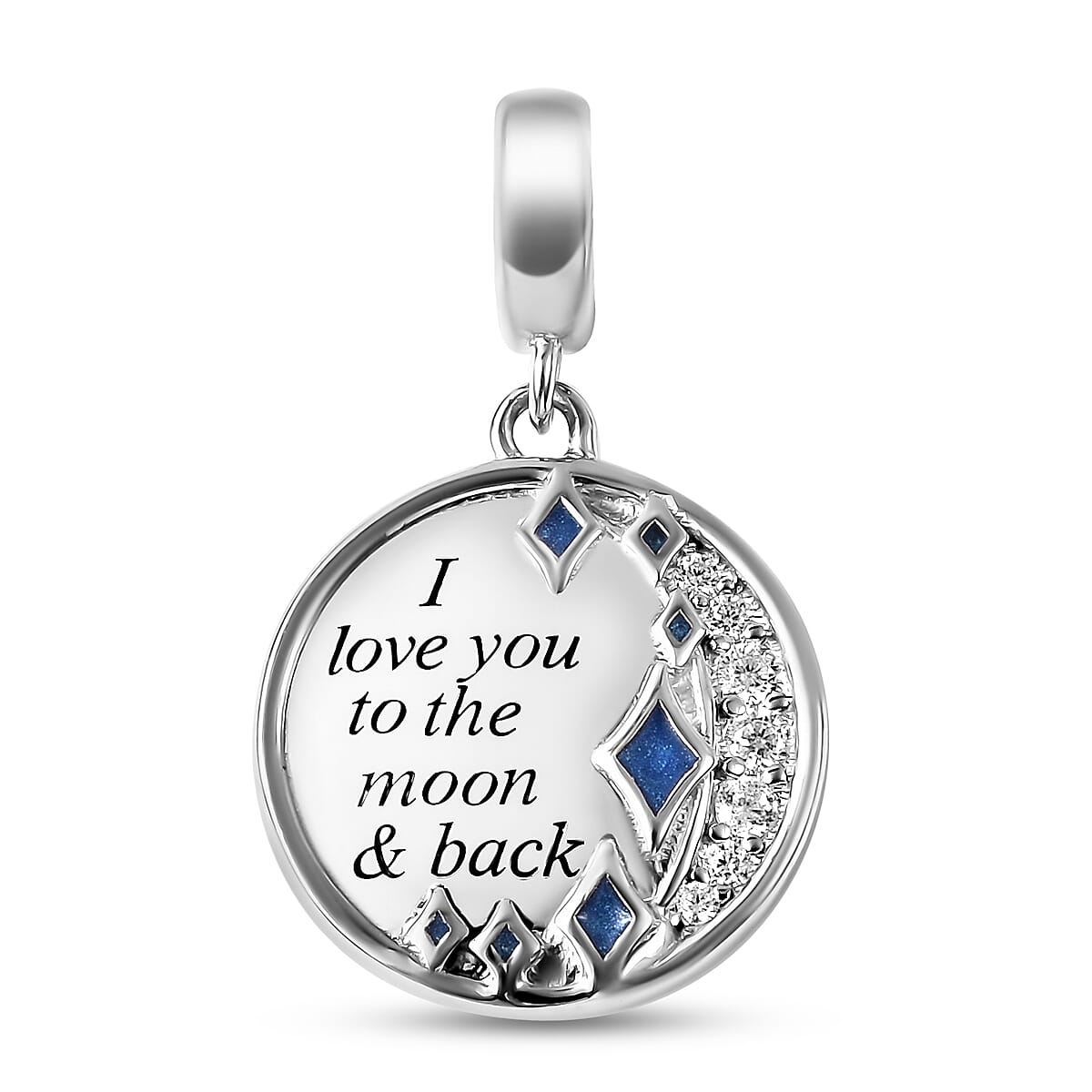 ELANZA Simulated Diamond Enamelled Pendant in Rhodium Overlay Sterling Silver