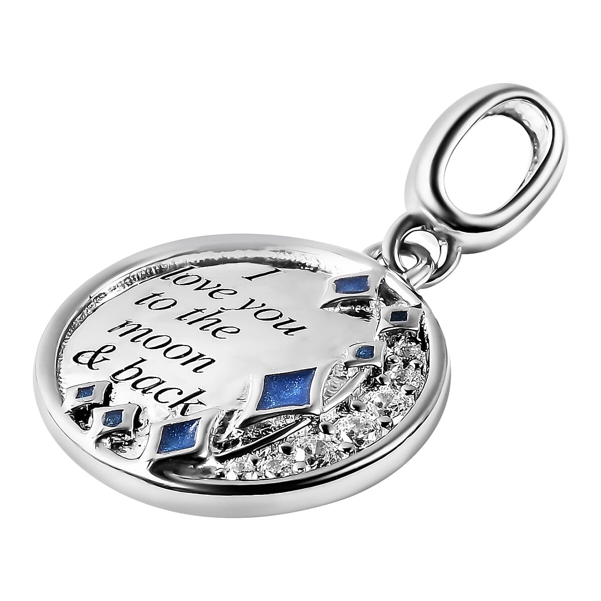 ELANZA Simulated Diamond Enamelled Pendant in Rhodium Overlay Sterling Silver