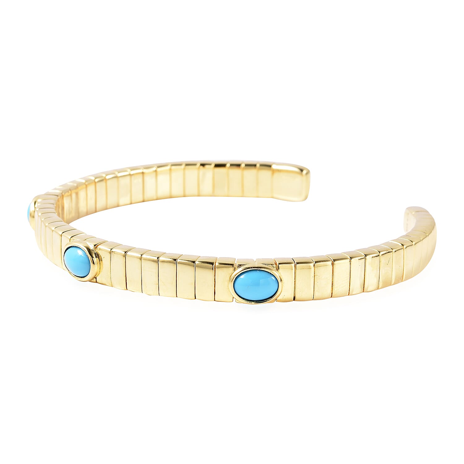 GP Tubogas Collection- Arizona Sleeping Beauty Turquoise Bangle (Size 7.5) in Yellow Gold Overlay Sterling Silver 2.13 Ct, Silver Wt. 33.25 Gms