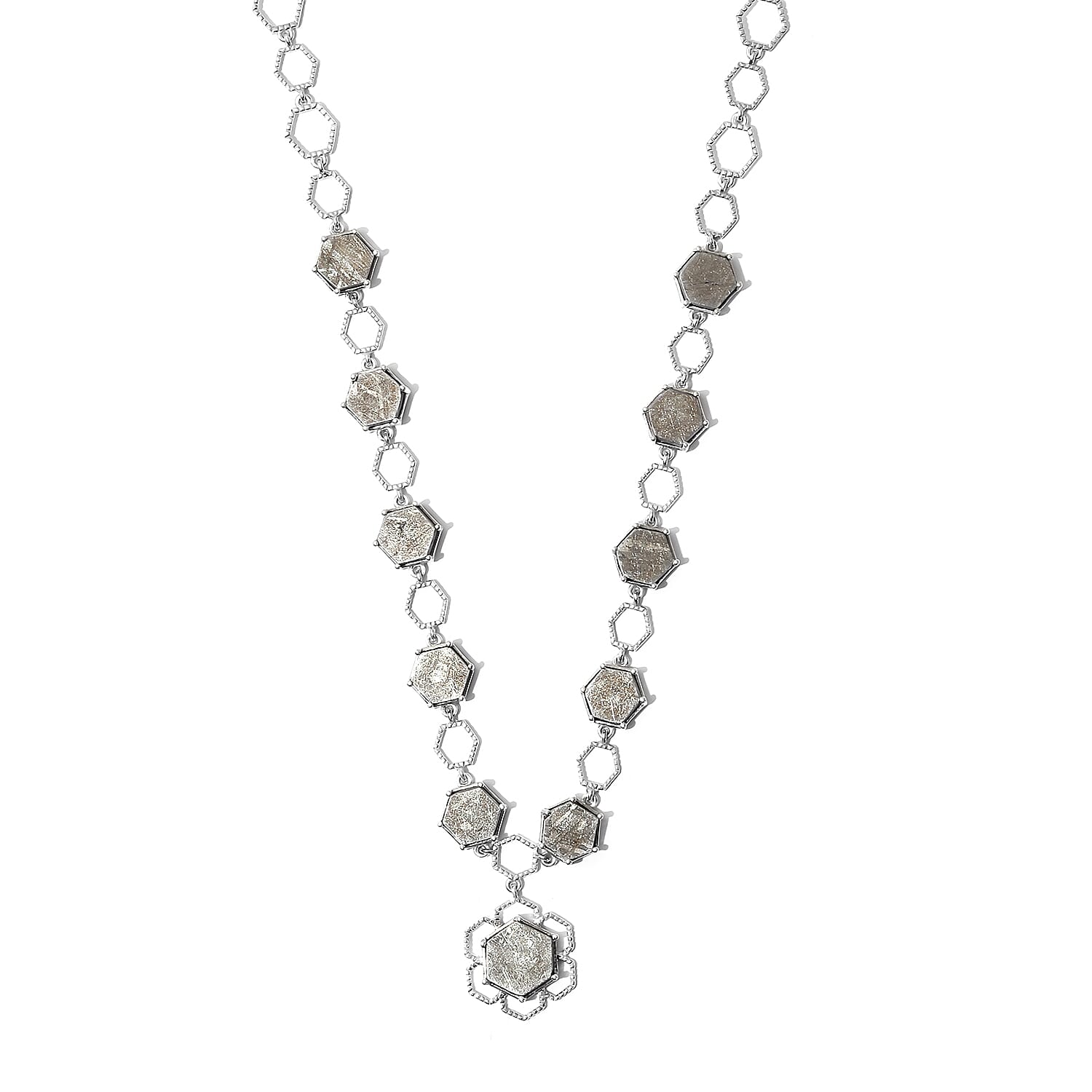 Meteorite Necklace (Size 18 with 2 inch Extender) in Platinum Overlay Sterling Silver 66.23 Ct, Silver Wt. 15.11 Gms