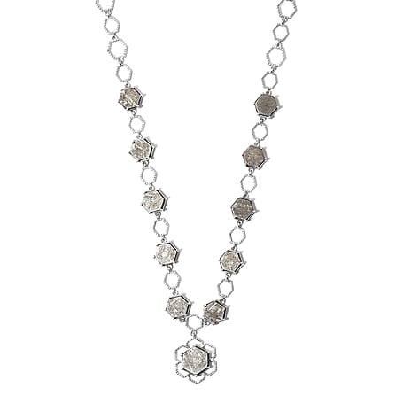 Meteorite Necklace (Size 18 with 2 inch Extender) in Platinum Overlay Sterling Silver 66.23 Ct, Silver Wt. 15.11 Gms