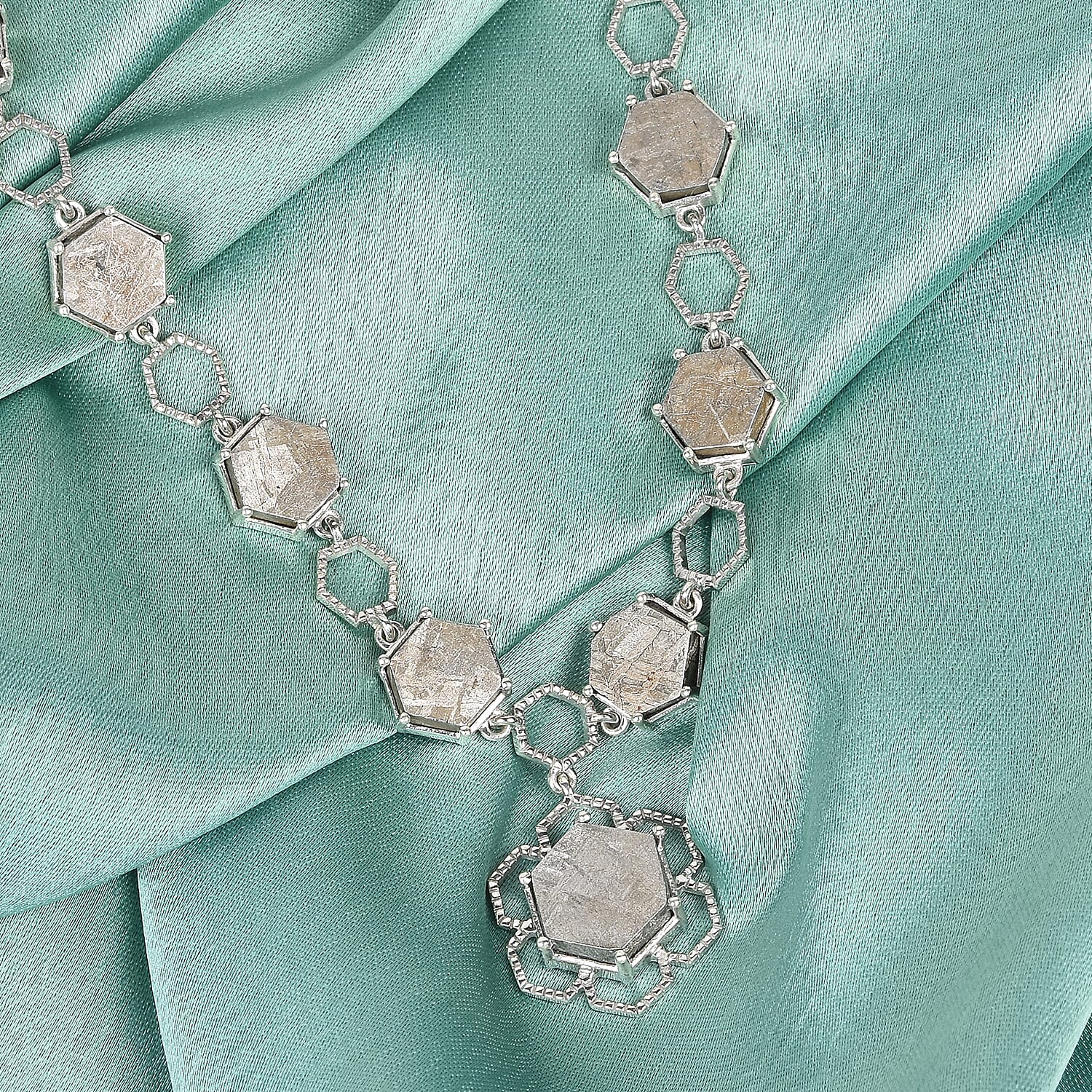 Meteorite Necklace (Size 18 with 2 inch Extender) in Platinum Overlay Sterling Silver 66.23 Ct, Silver Wt. 15.11 Gms