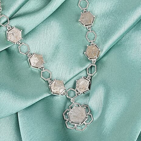 Meteorite Necklace (Size 18 with 2 inch Extender) in Platinum Overlay Sterling Silver 66.23 Ct, Silver Wt. 15.11 Gms