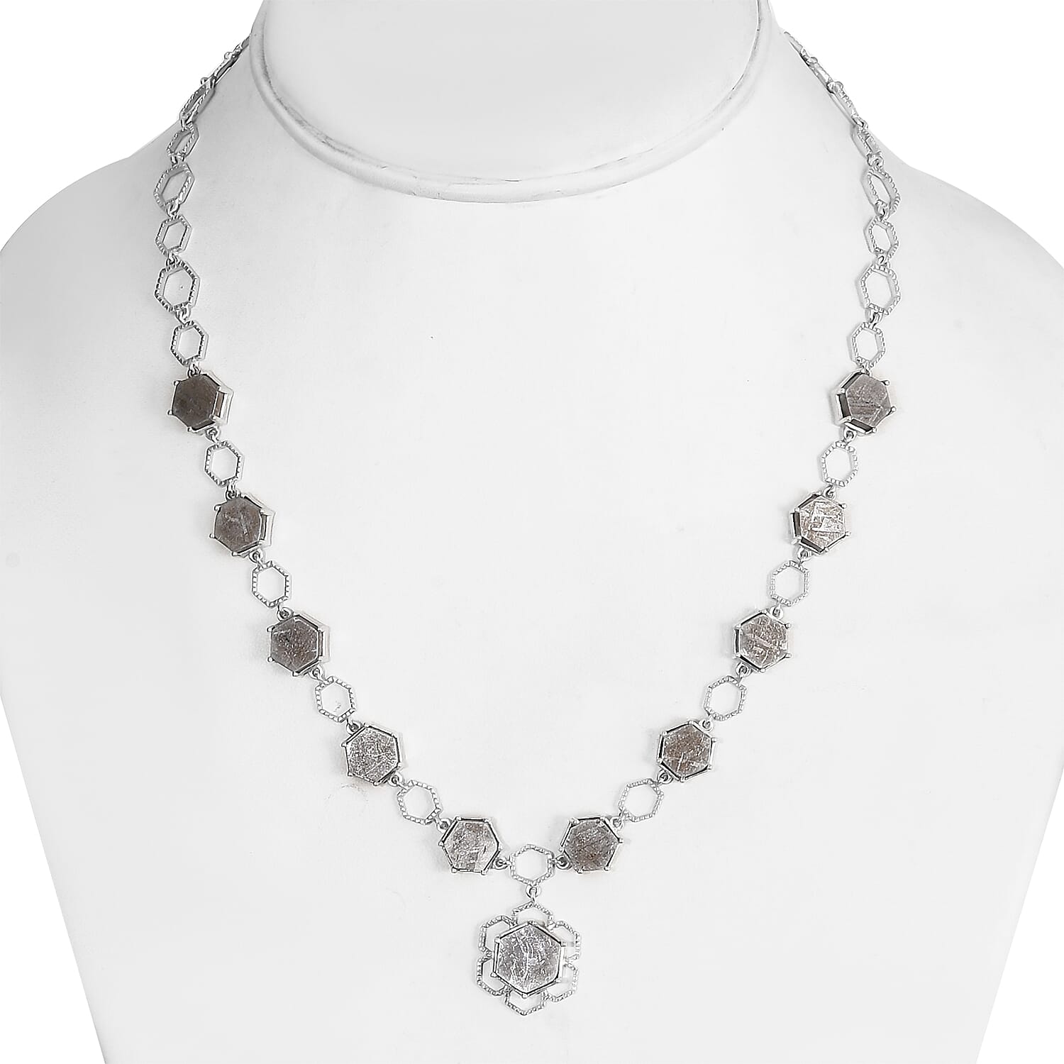 Meteorite Necklace (Size 18 with 2 inch Extender) in Platinum Overlay Sterling Silver 66.23 Ct, Silver Wt. 15.11 Gms