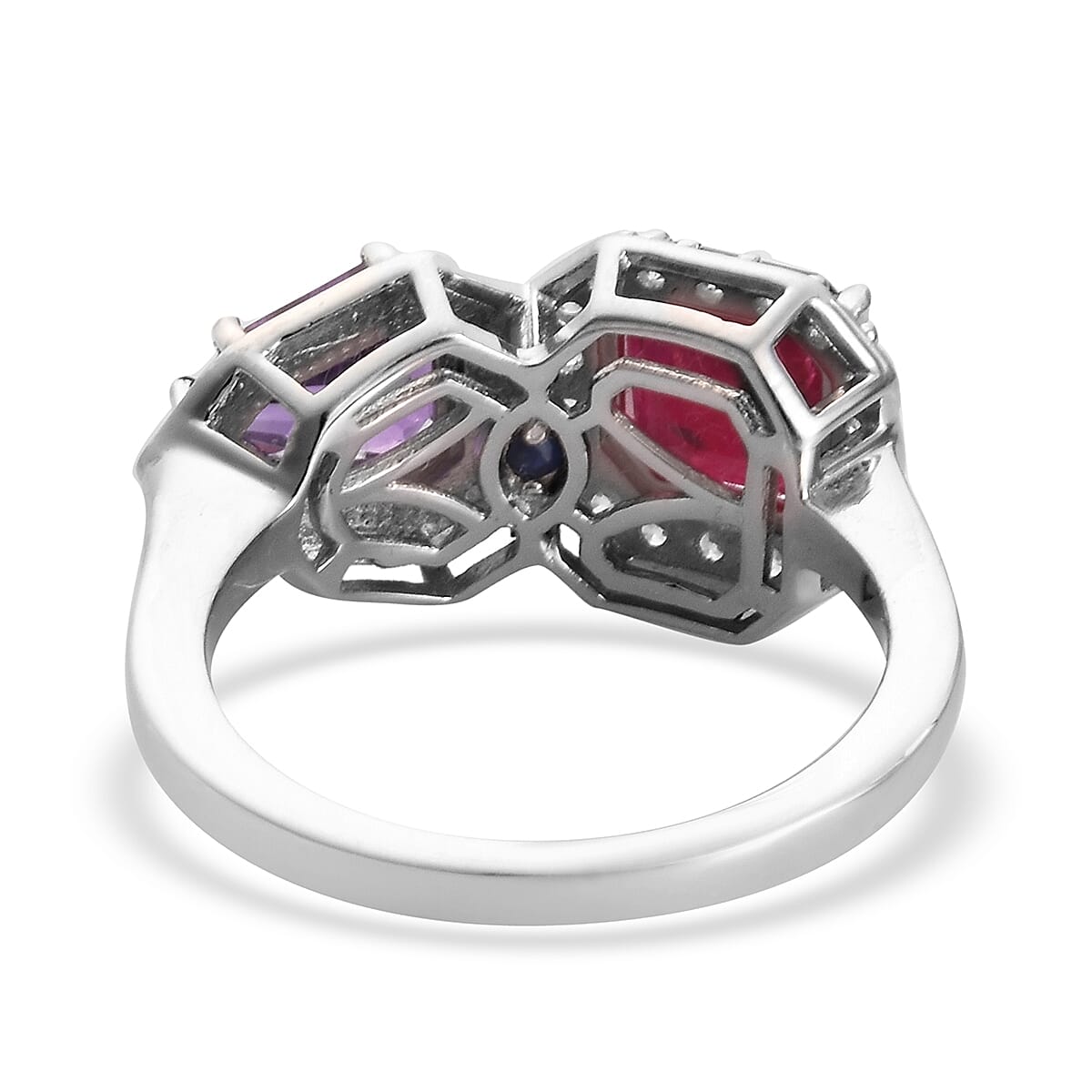 GP African Ruby (FF), Amethyst and Multi Gemstone Enamelled Ring in Platinum Overlay Sterling Silver 3.85 Ct.