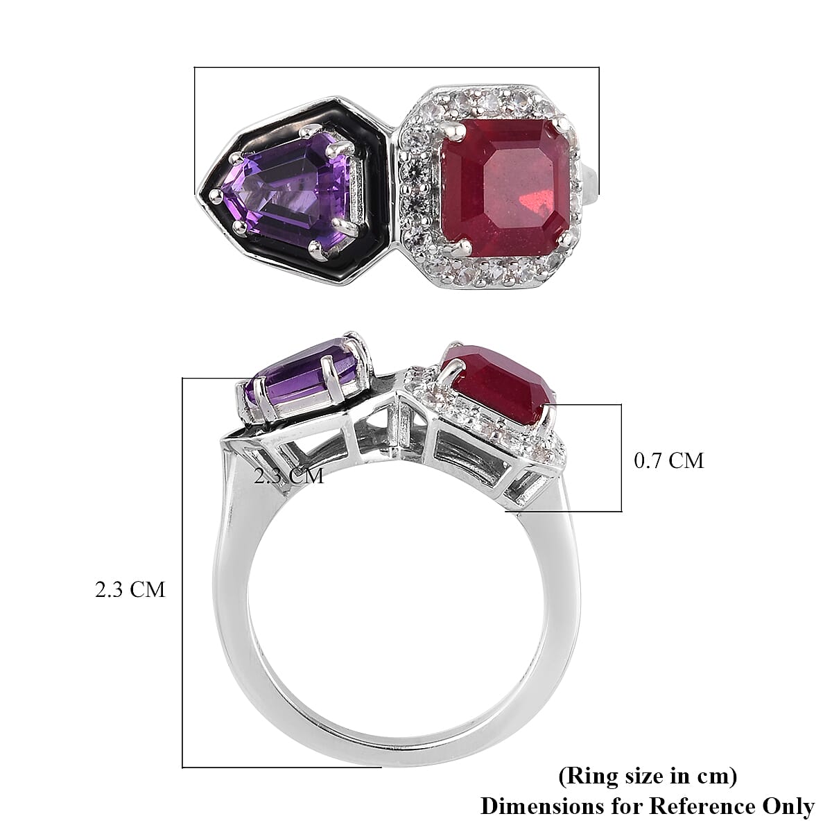 GP African Ruby (FF), Amethyst and Multi Gemstone Enamelled Ring in Platinum Overlay Sterling Silver 3.85 Ct.