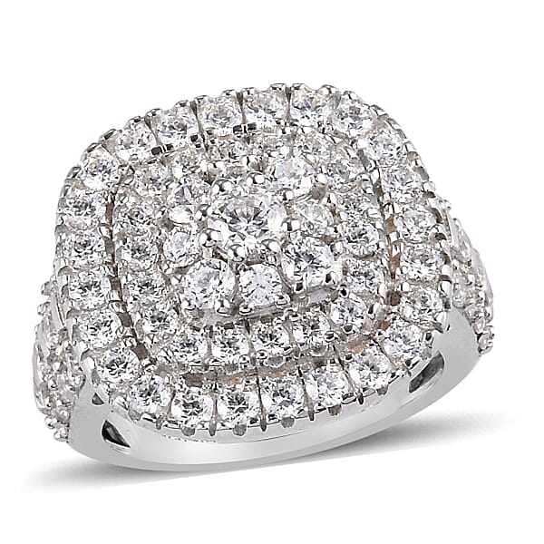 Lustro Stella Finest CZ Cluster Ring Platinum Plated Sterling Silver ...