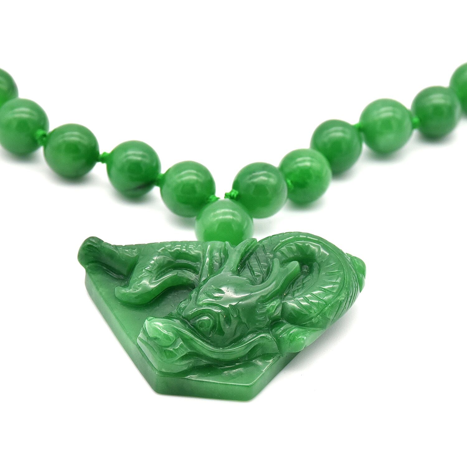 Green Jade Dragon Necklace (Size 24) in Rhodium Overlay Sterling Silver 731.00 Ct.