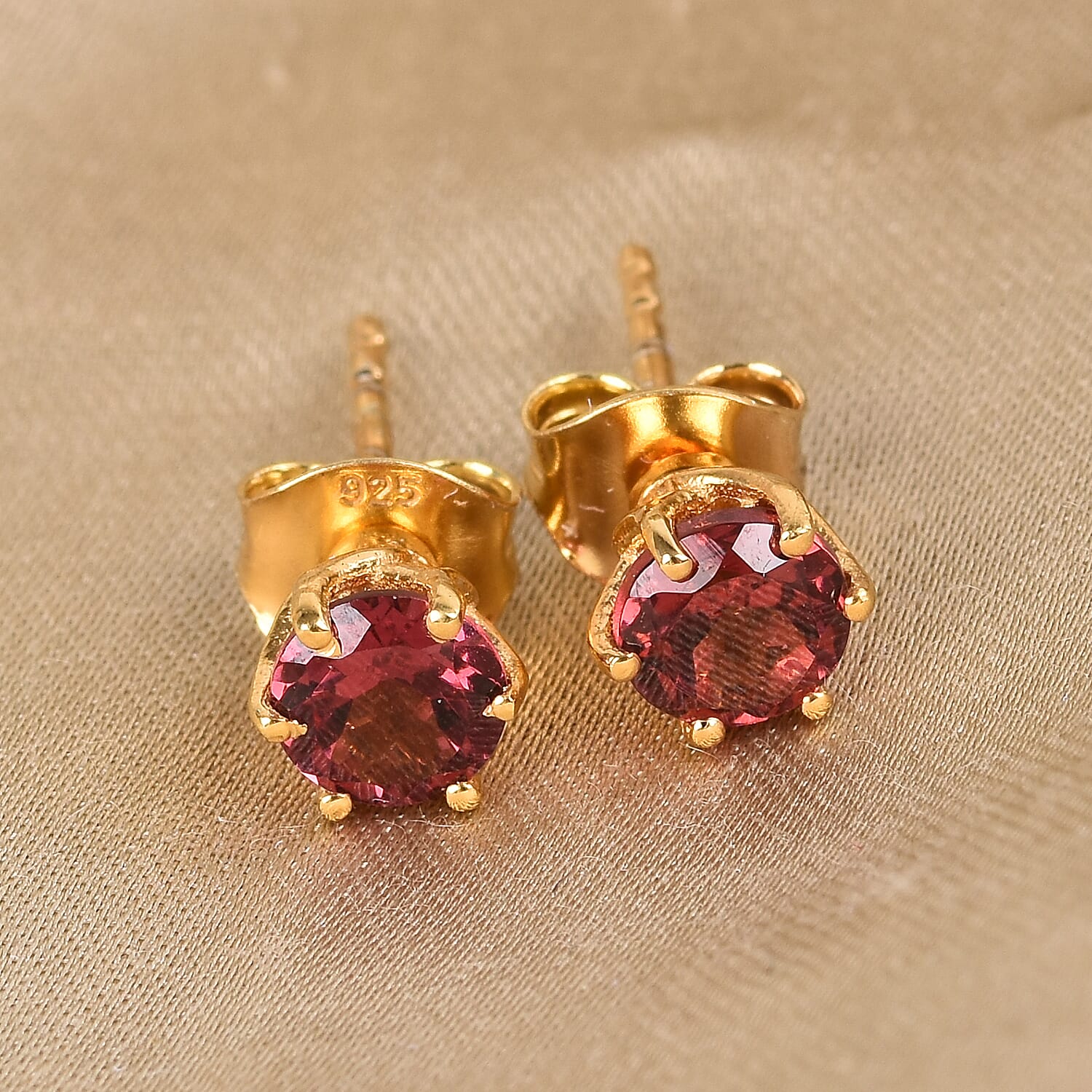 Rose Garnet Stud Earrings (with Push Back) in 14K Gold Overlay Sterling Silver 1.25 Ct.