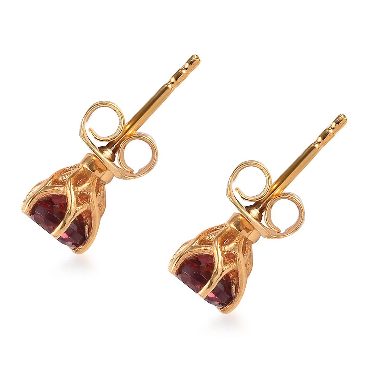 Rose Garnet Stud Earrings (with Push Back) in 14K Gold Overlay Sterling Silver 1.25 Ct.
