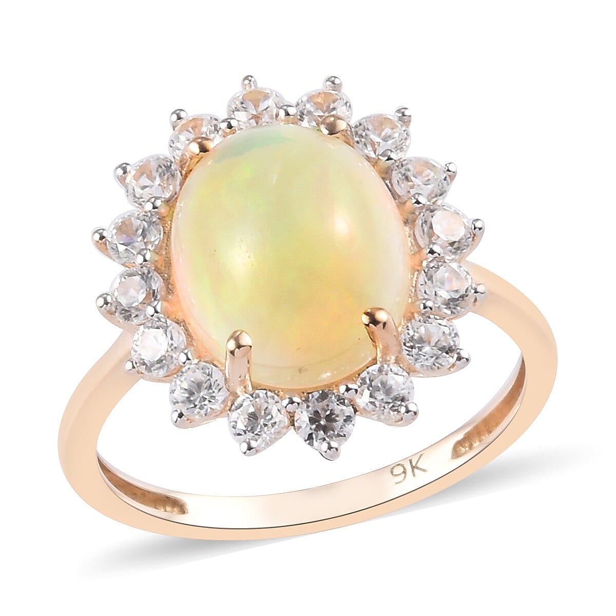 9K Yellow Gold Wegel Tena Opal and Natural Zircon Halo Ring 3.25 Ct.