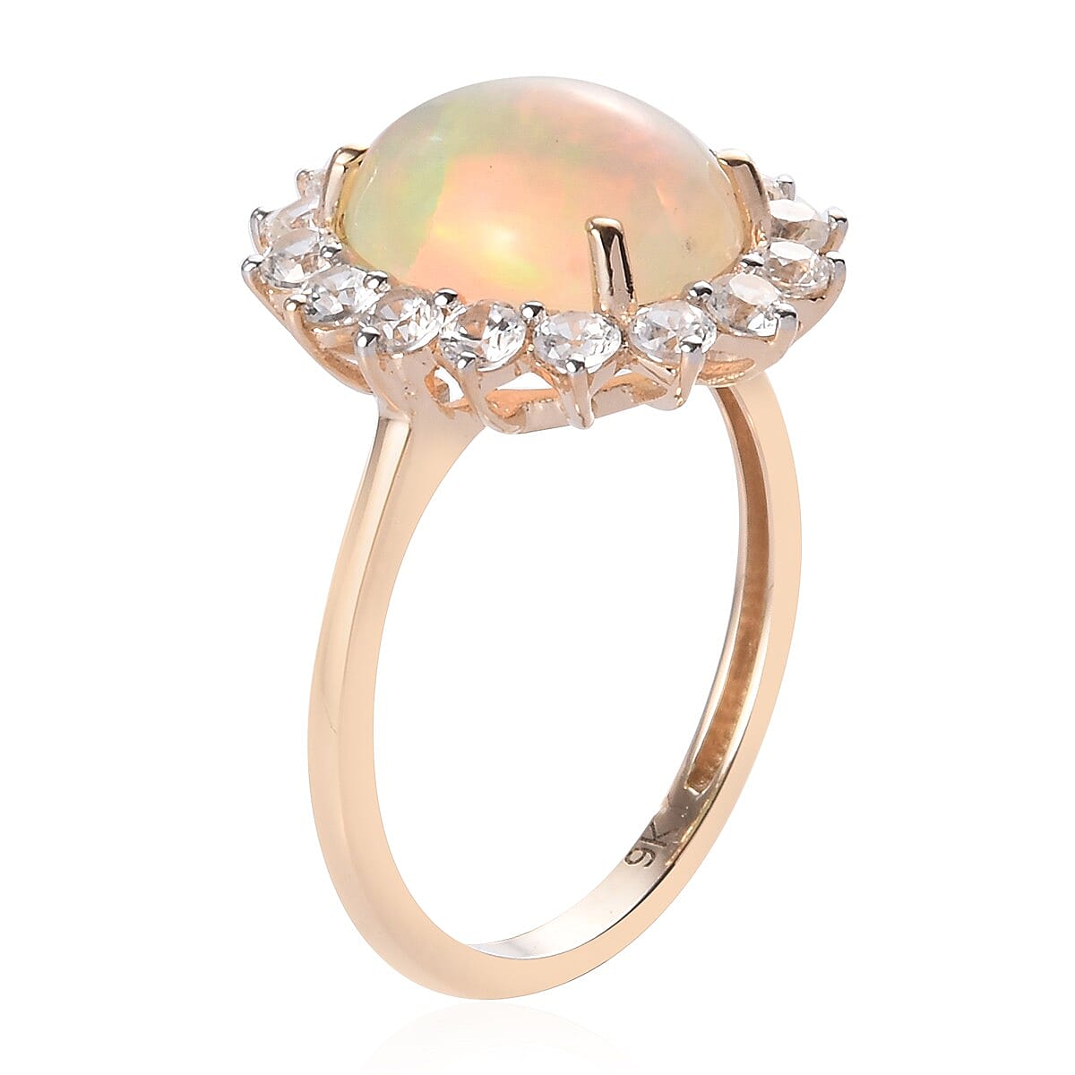 9K Yellow Gold Wegel Tena Opal and Natural Zircon Halo Ring 3.25 Ct.