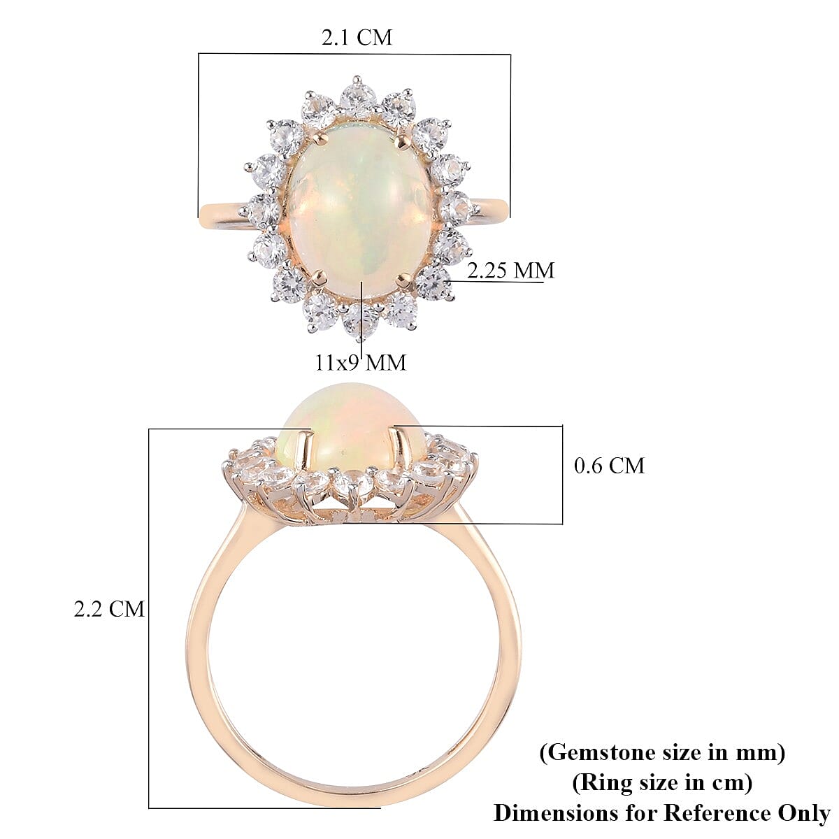 9K Yellow Gold Wegel Tena Opal and Natural Zircon Halo Ring 3.25 Ct.
