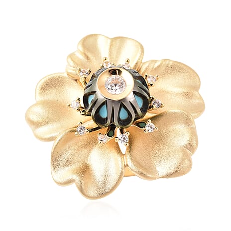Galatea Pearl - Tahiti Pearl and Natural Zircon Flower Design Carved Ring in 18K Yellow Gold Vermeil Plated Sterling Silver 4.35 Ct, Silver Wt 10.00 Gms