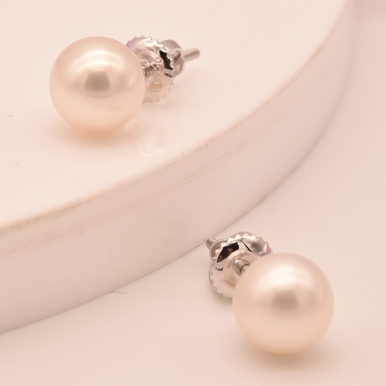 RHAPSODY 950 Platinum Japanese Akoya Pearl Ball Stud Earrings (with Screw Back) 7.5-8mm