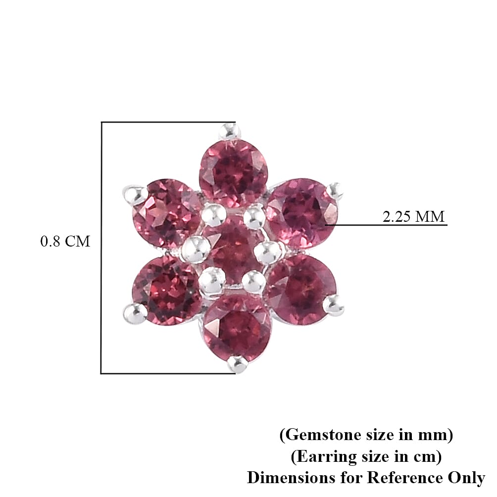 Rose Garnet Floral Stud Earrings (with Push Back) in Sterling Silver 1.00 Ct.
