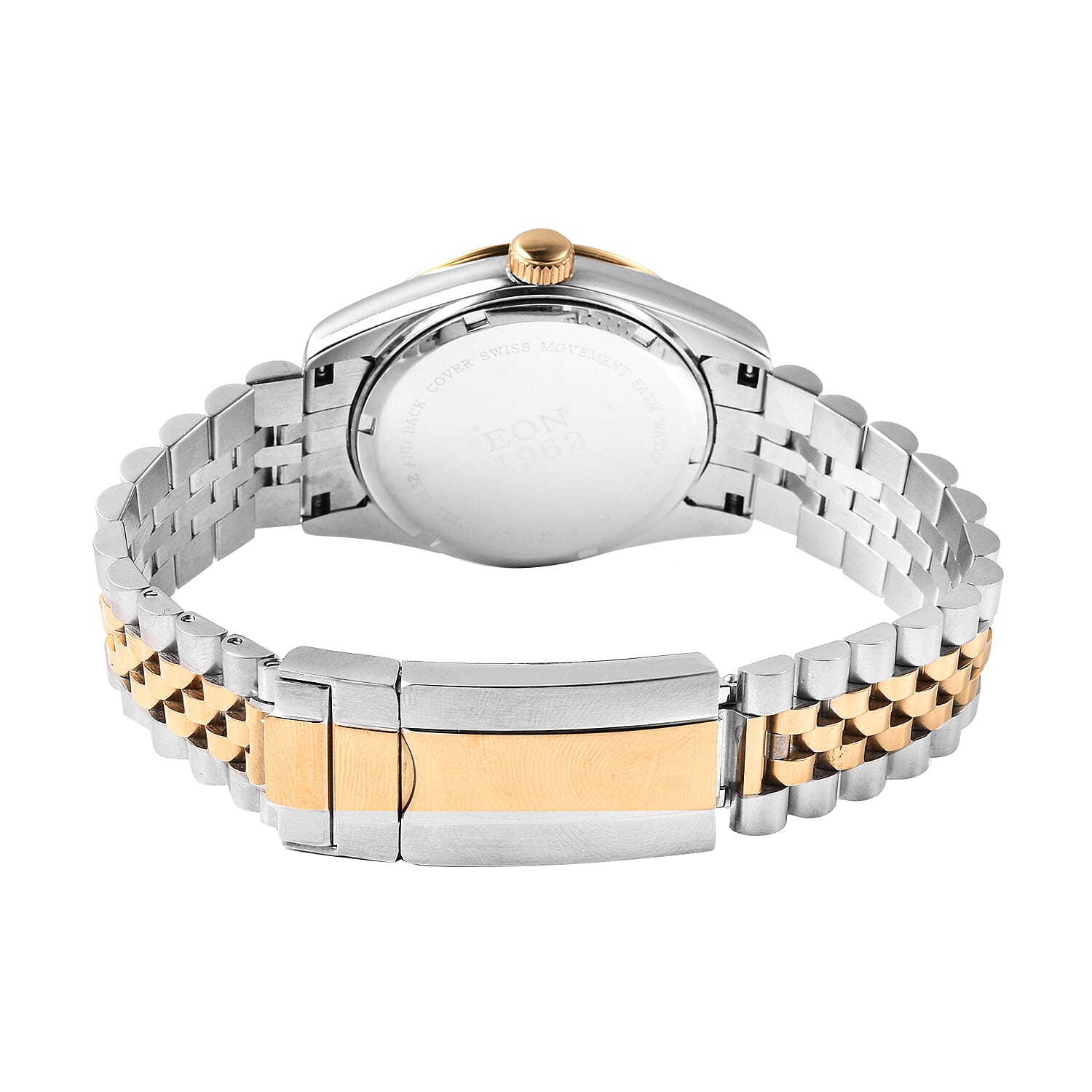 EON 1962 Swiss Movement 5ATM Water Resistant Watch with White Moissanite Embellishments, Yellow Mother of Pearl Dial and Dual Tone Stainless Steel Strap