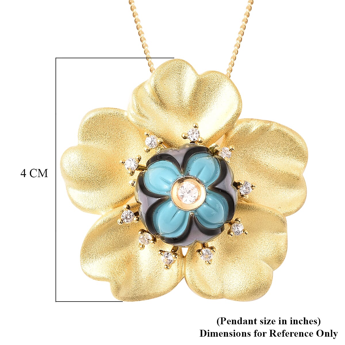 Galatea Pearl - Tahiti Pearl and Natural Cambodian Zircon Floral Design Carved Pendant with Chain (Size 20) in 18K Vermeil Yellow Gold Plated Sterling Silver 4.27 Ct, Silver Wt. 10.92 Gms
