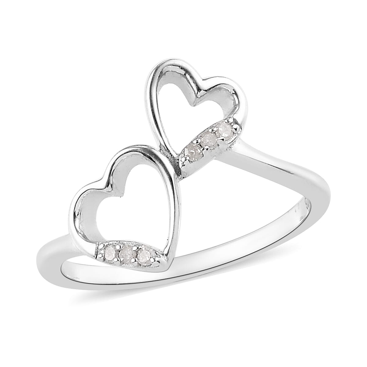 Diamond Hearts Ring in Platinum Overlay Sterling Silver