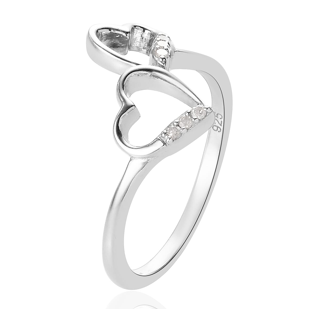 Diamond Hearts Ring in Platinum Overlay Sterling Silver