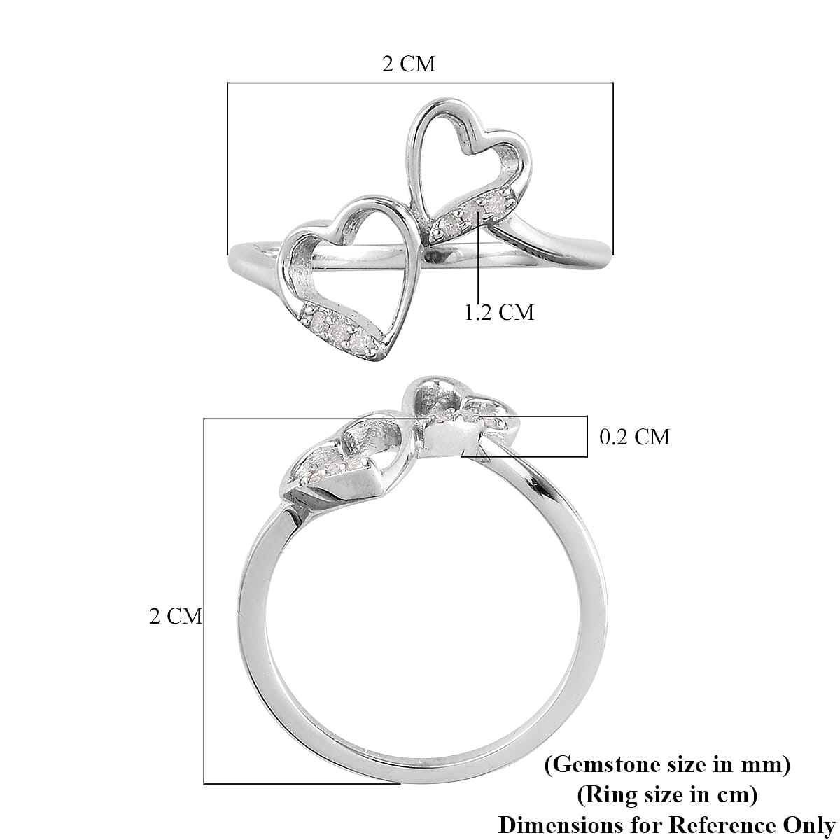 Diamond Hearts Ring in Platinum Overlay Sterling Silver