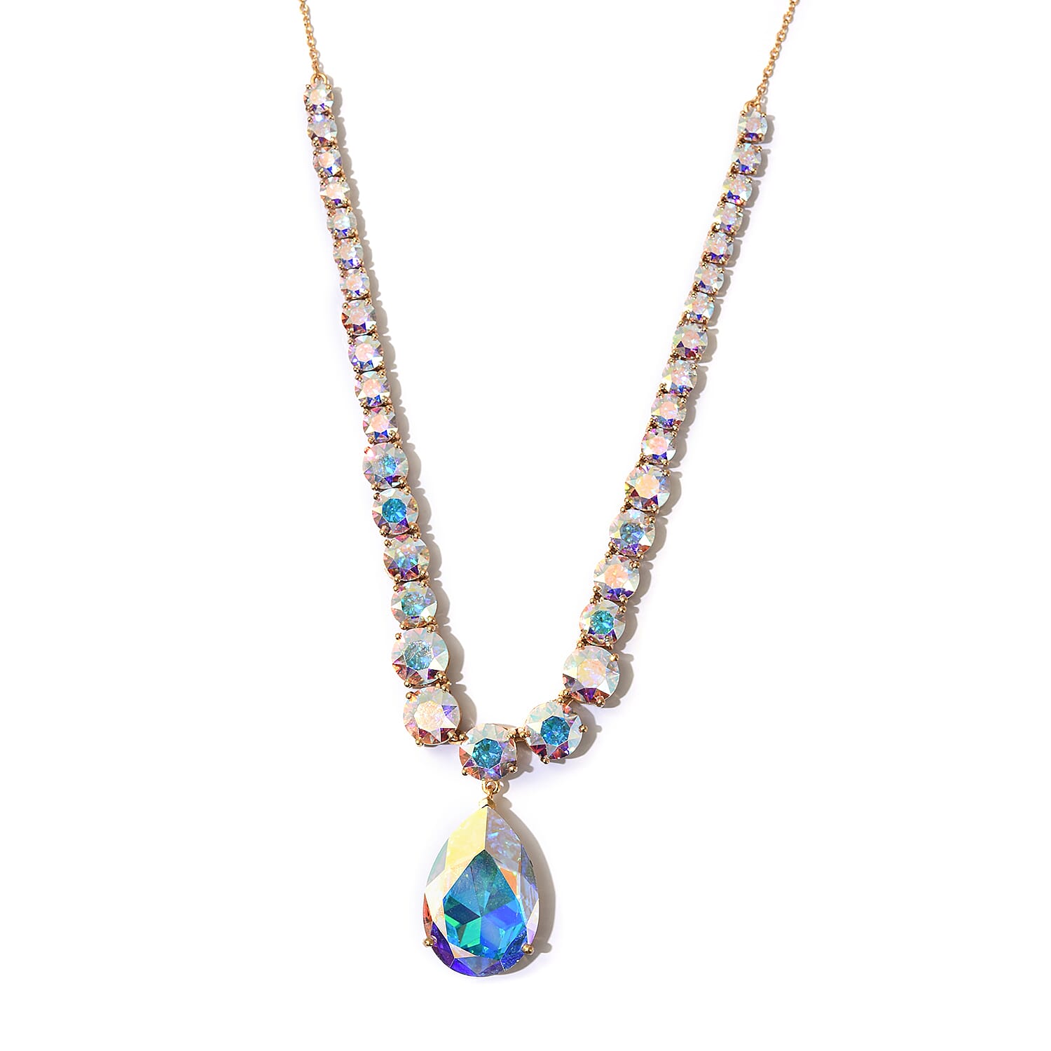 Lustro Stella  AB Crystal Necklace (Size 18) in Gold Tone