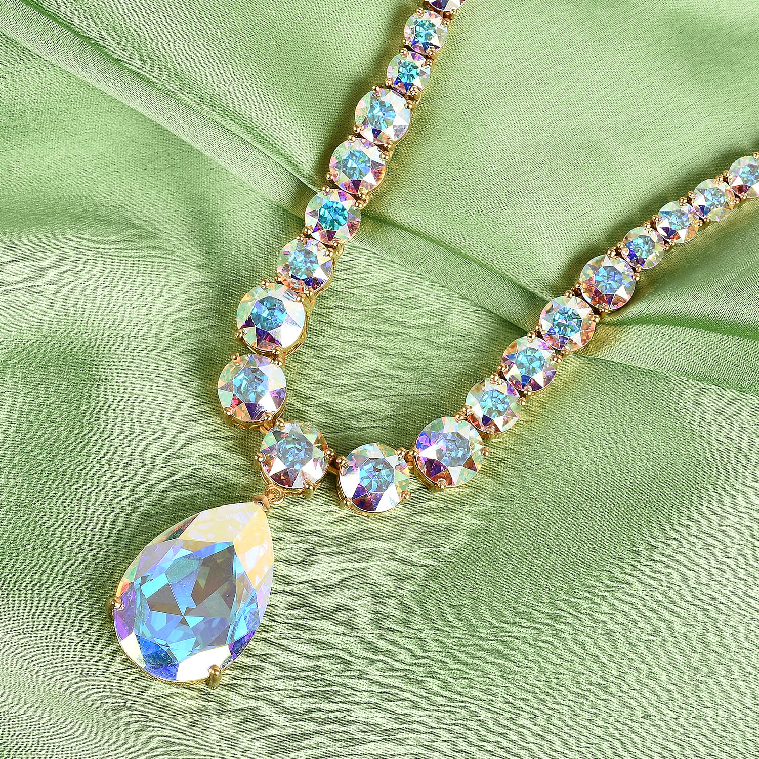 Lustro Stella  AB Crystal Necklace (Size 18) in Gold Tone