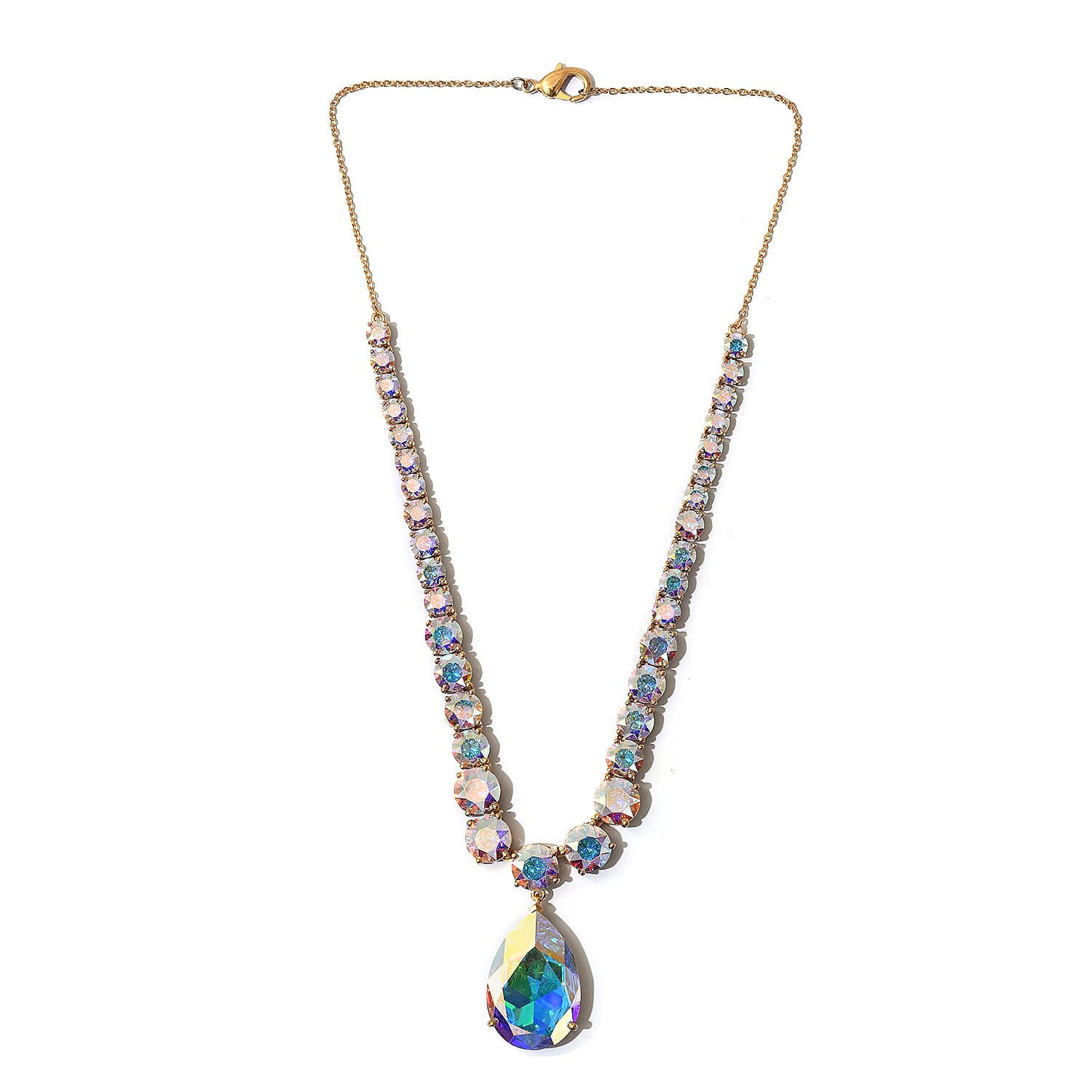 Lustro Stella  AB Crystal Necklace (Size 18) in Gold Tone